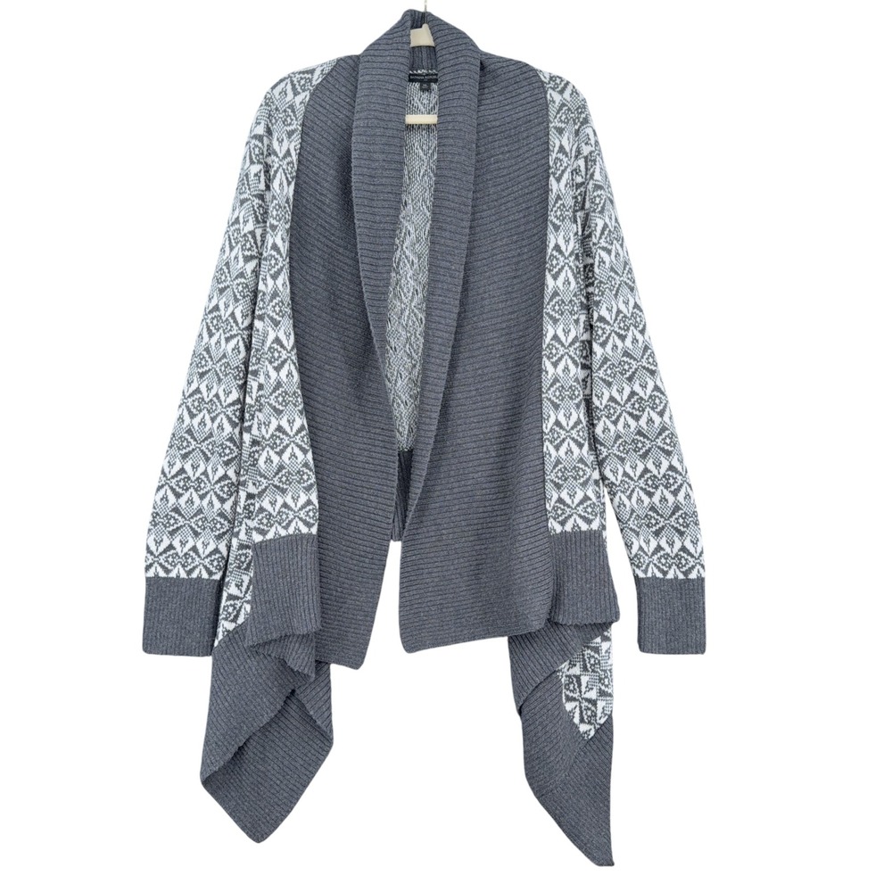 Banana Republic Cardigan Sweater Women XL Cotton Blend Gray Fair Isle Drape